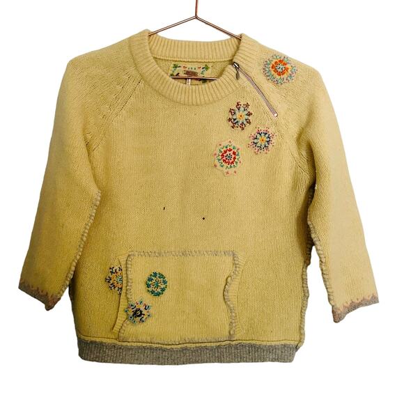 Free People Sweaters - Vintage FREE PEOPLE Yellow Wool Snowflake Embroidered Long Sleeve Sweater Size M